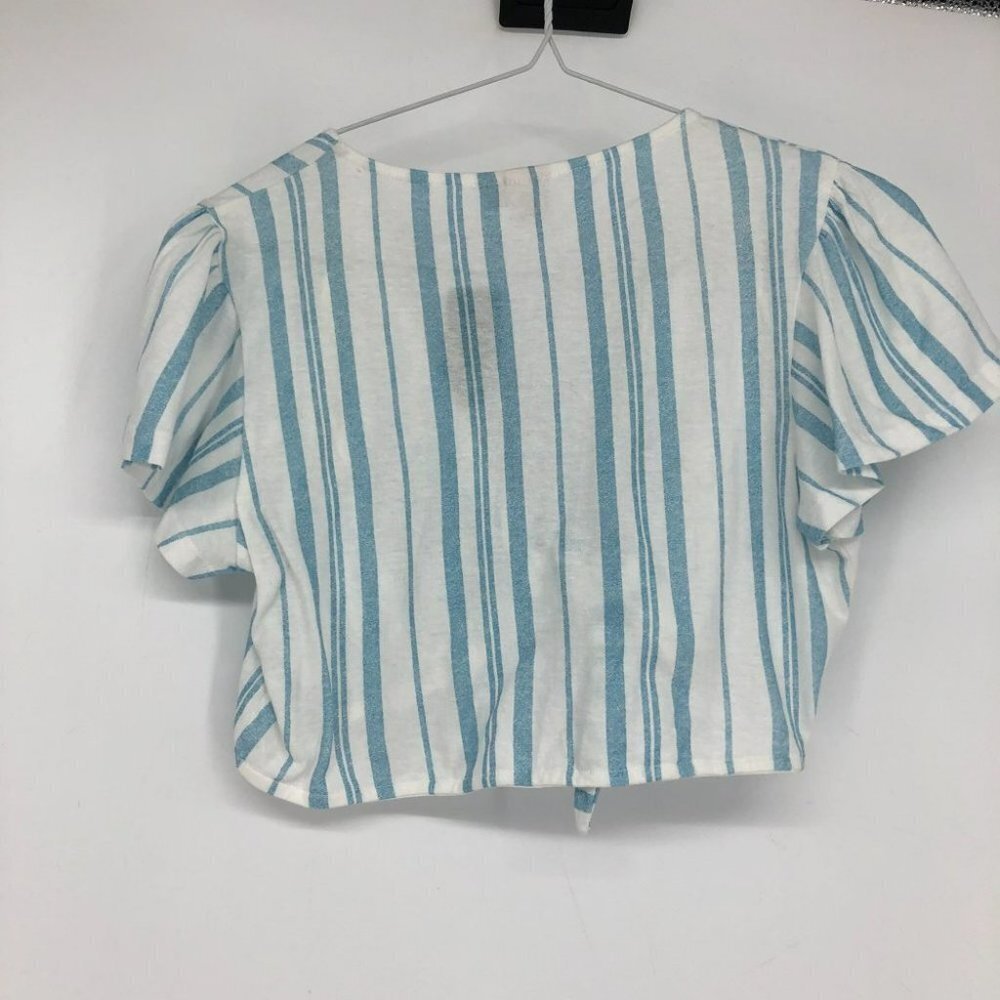 TWIK Simons blue white stripe tie front short sleeve crop top M - Picture 4 of 14